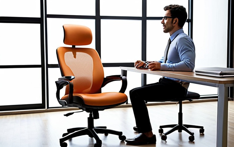 **

An ergonomic office chair with adjustable lumbar support, height, and armrests, ideally in a modern office setting. Focus on the features that promote good posture and comfort, perhaps with a person sitting in it with proper form.

**