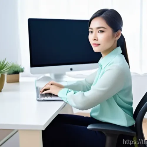 에르고노믹 가구의 과학적 근거 - **Prompt: A modern, comfortable Thai professional working at an ergonomic chair.**
    A young Thai ...