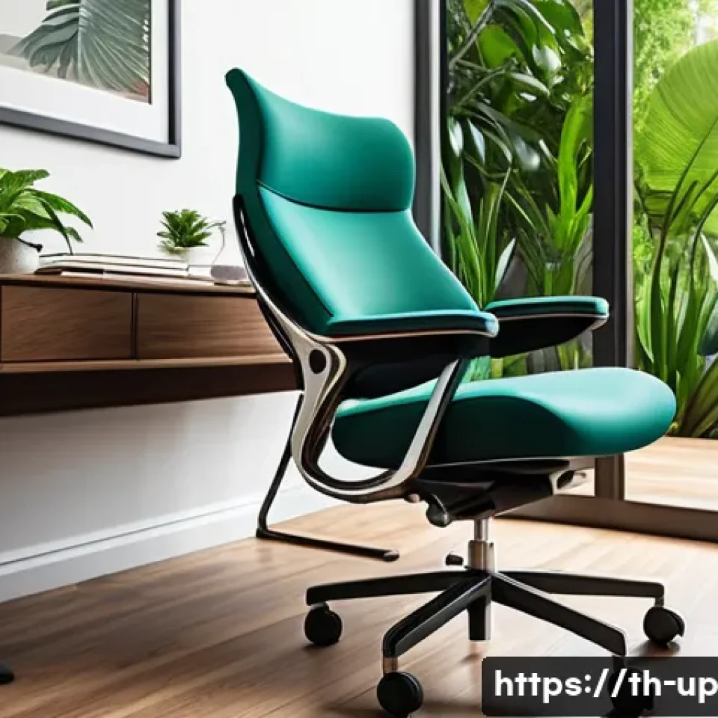 에르고노믹 가구의 인체공학적 이론 - A modern ergonomic office chair designed to support natural spinal curves, featuring adjustable heig...