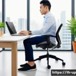 Home 19 에르고노믹 의자와 허리 건강 관계 - A modern ergonomic office chair in a bright, well-lit workspace, featuring adjustable lumbar support...