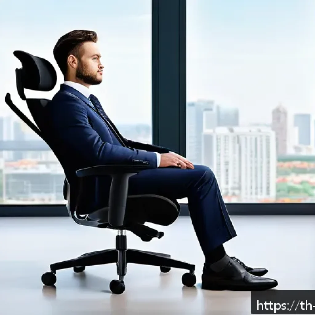 에르고노믹 디자인 사례 연구 - A modern ergonomic office chair designed to support the lower back with adjustable lumbar support, b...