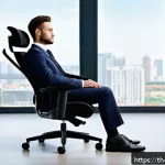 Home 23 에르고노믹 디자인 사례 연구 - A modern ergonomic office chair designed to support the lower back with adjustable lumbar support, b...