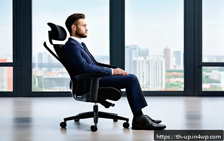 에르고노믹 디자인 사례 연구 - A modern ergonomic office chair designed to support the lower back with adjustable lumbar support, b...